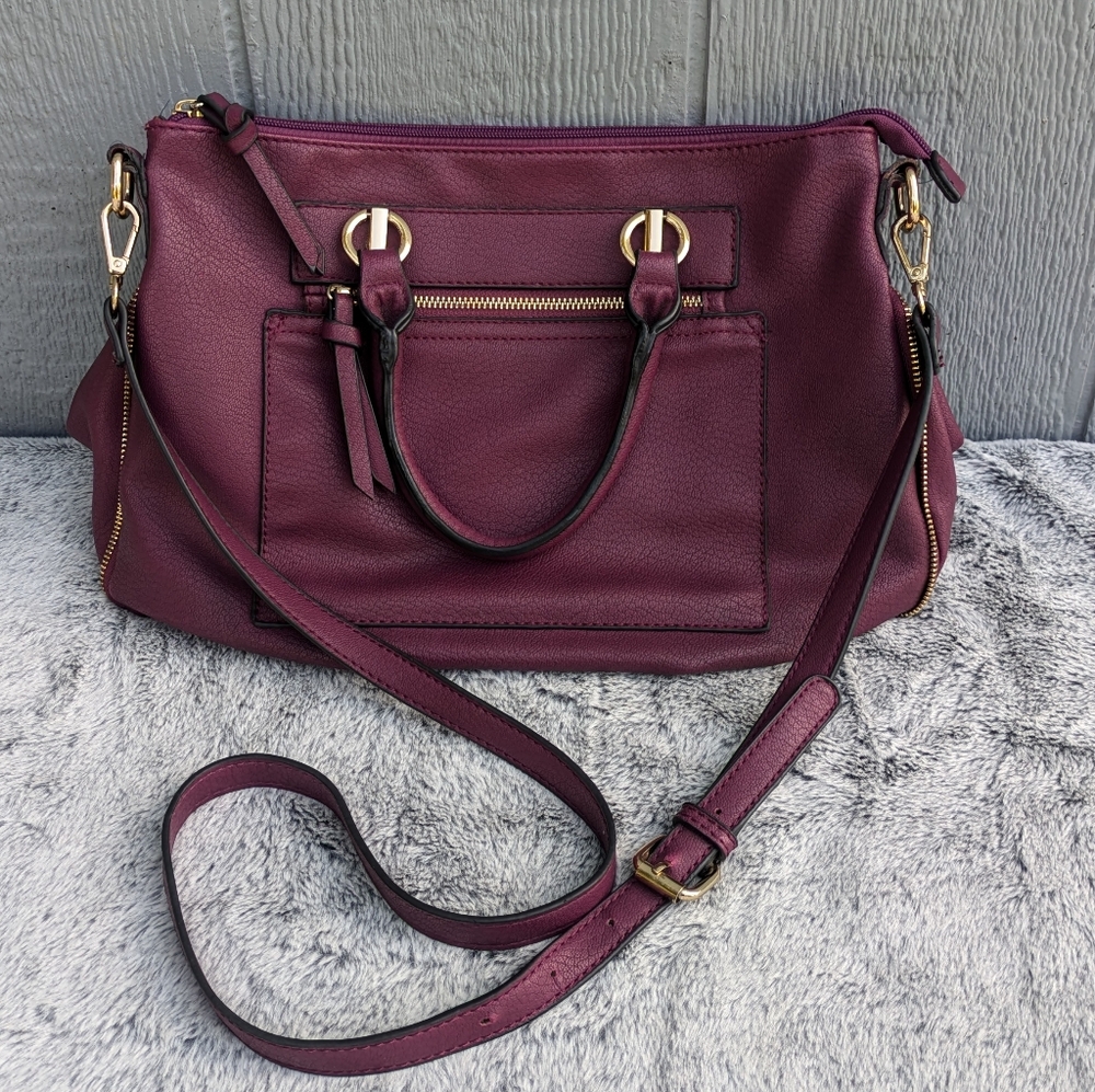 Dot‎ Dash Vegan Leather Satchel Top Handle & Crossbody Strap Purple